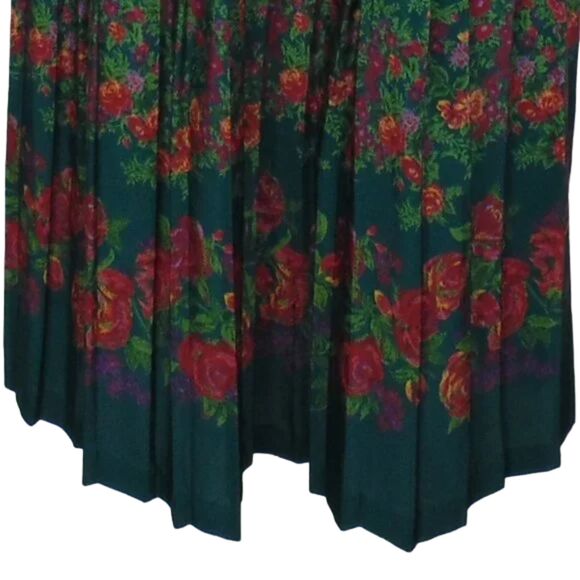 LESLIE FAY Dress, 10, Green Floral, Belt, Short Sleeves, Career, Poly, VINTAGE - Picture 9 of 16